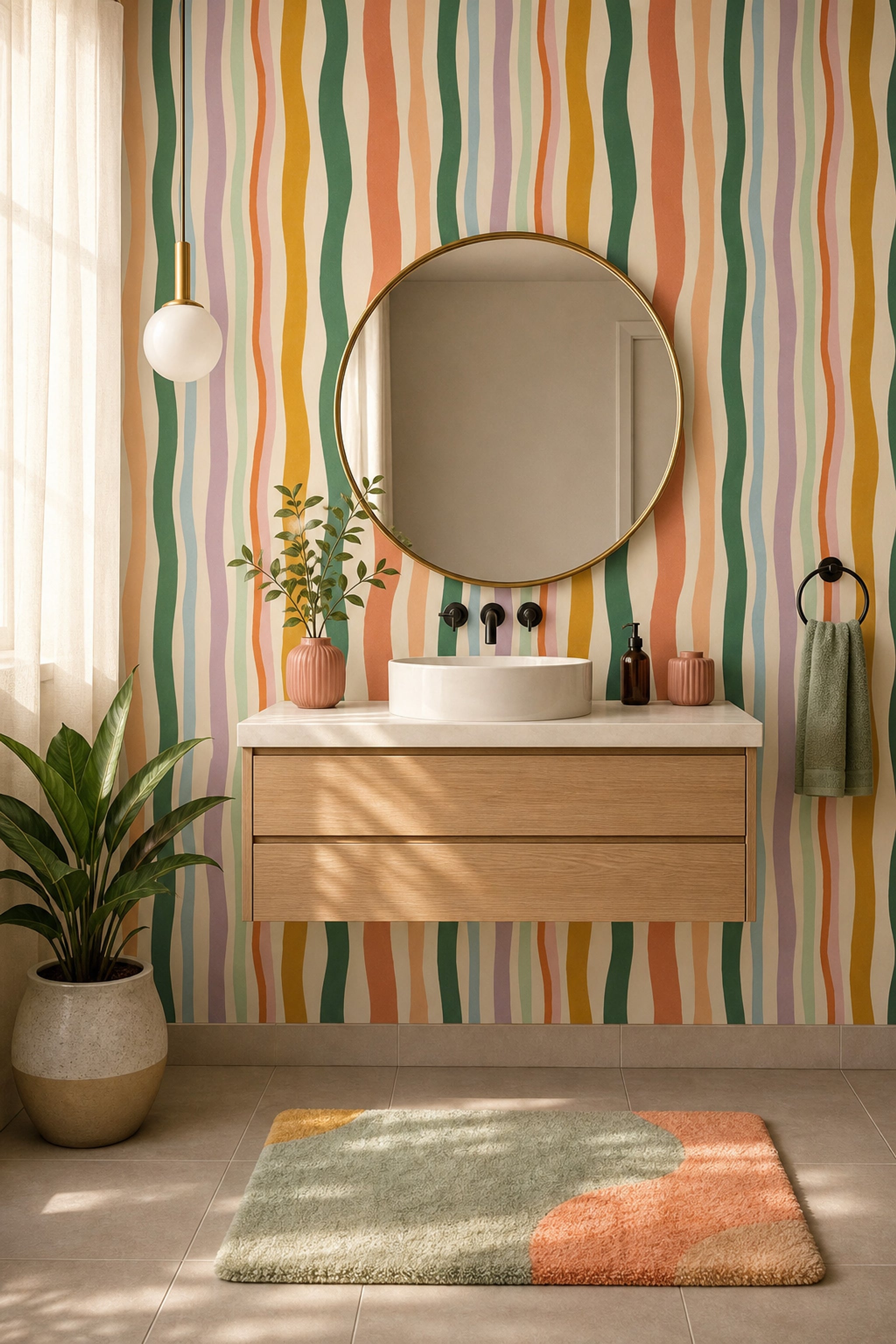Watercolor Texture Wallpaper Painted Stripes Abstract Removable Wall Decor