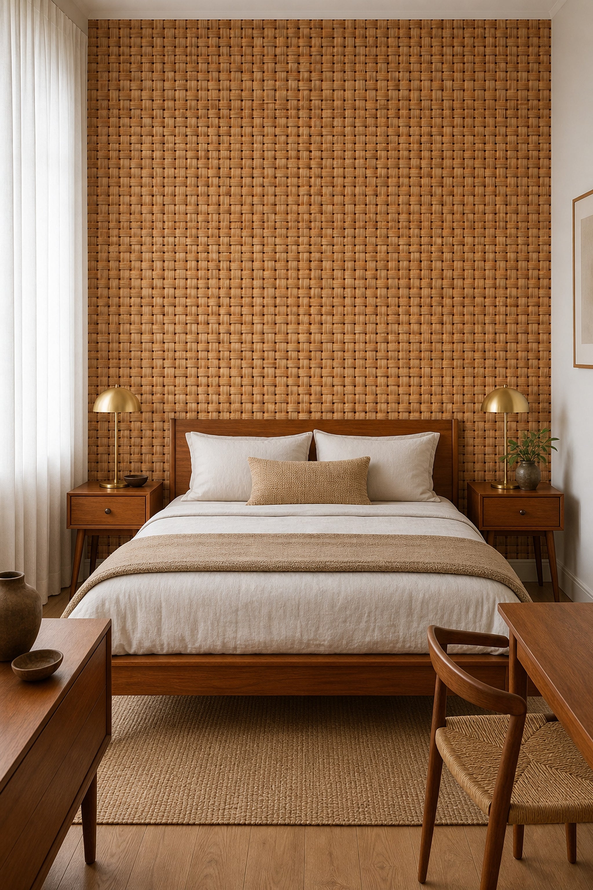 Woven Texture Wallpaper Basket Weave Removable Rattan Wall Double Roll