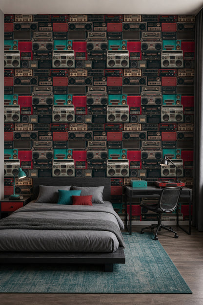 Boombox Wallpaper Vintage Removable Retro Electronics Wall Double Roll