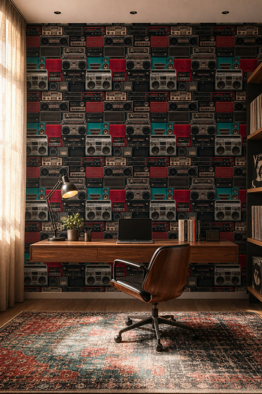 Boombox Wallpaper Vintage Removable Retro Electronics Wall Double Roll
