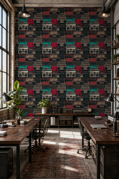 Boombox Wallpaper Vintage Removable Retro Electronics Wall Double Roll