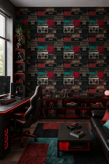 Boombox Wallpaper Vintage Removable Retro Electronics Wall Double Roll
