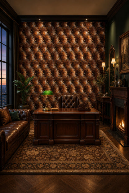 Dark Brown Leather Wallpaper Tufted Upholstery Diamond Quilted Removable Wall Decor