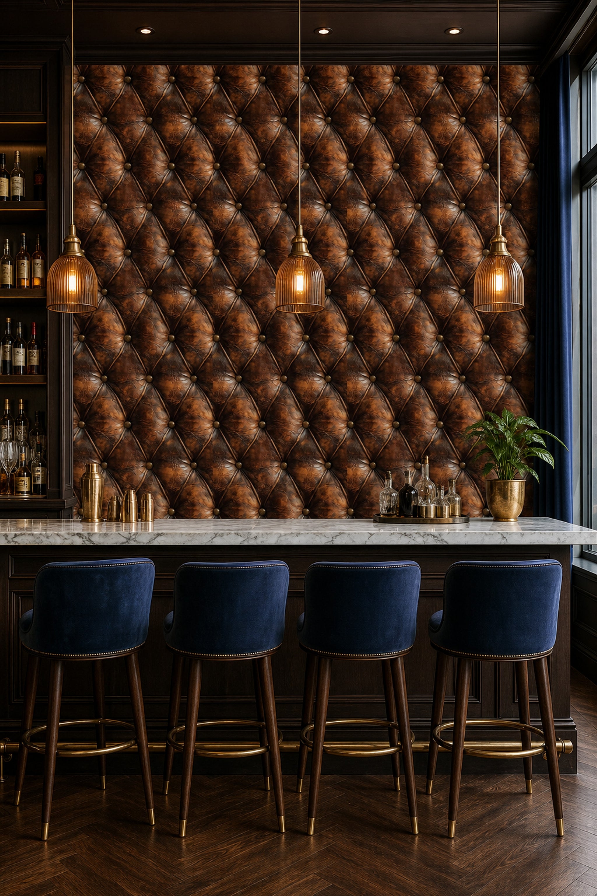Dark Brown Leather Wallpaper Tufted Upholstery Diamond Quilted Removable Wall Decor