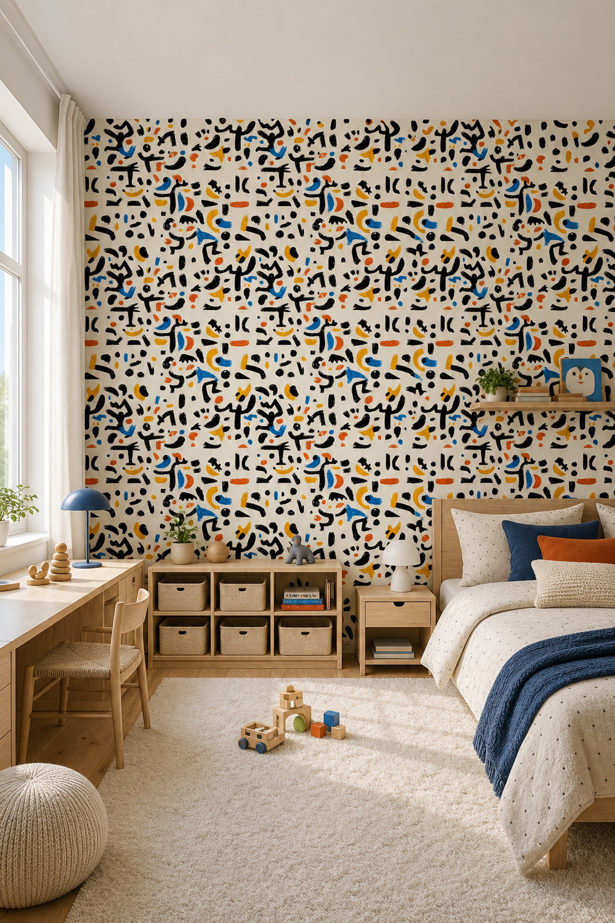 Mid Century Modern Wallpaper Abstract Pattern Removable Mid Century Modern Wall Double Roll