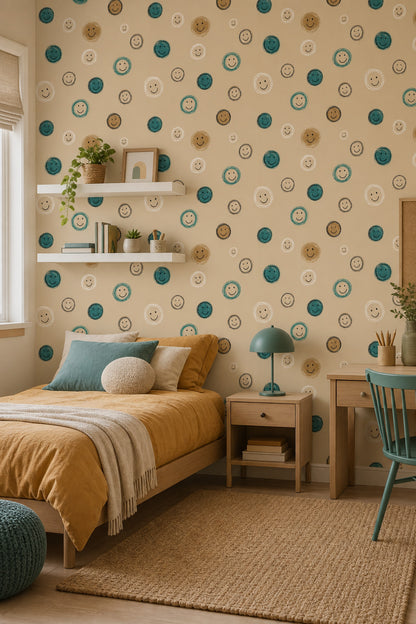 Smiley Faces Wallpaper Abstract Doodle Hand Drawn Circles Removable Wall Decor