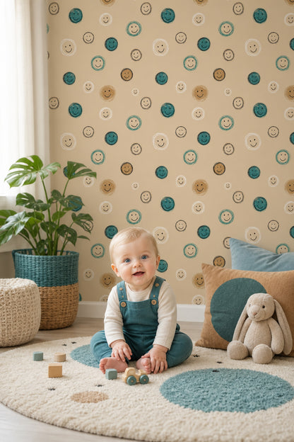 Smiley Faces Wallpaper Abstract Doodle Hand Drawn Circles Removable Wall Decor