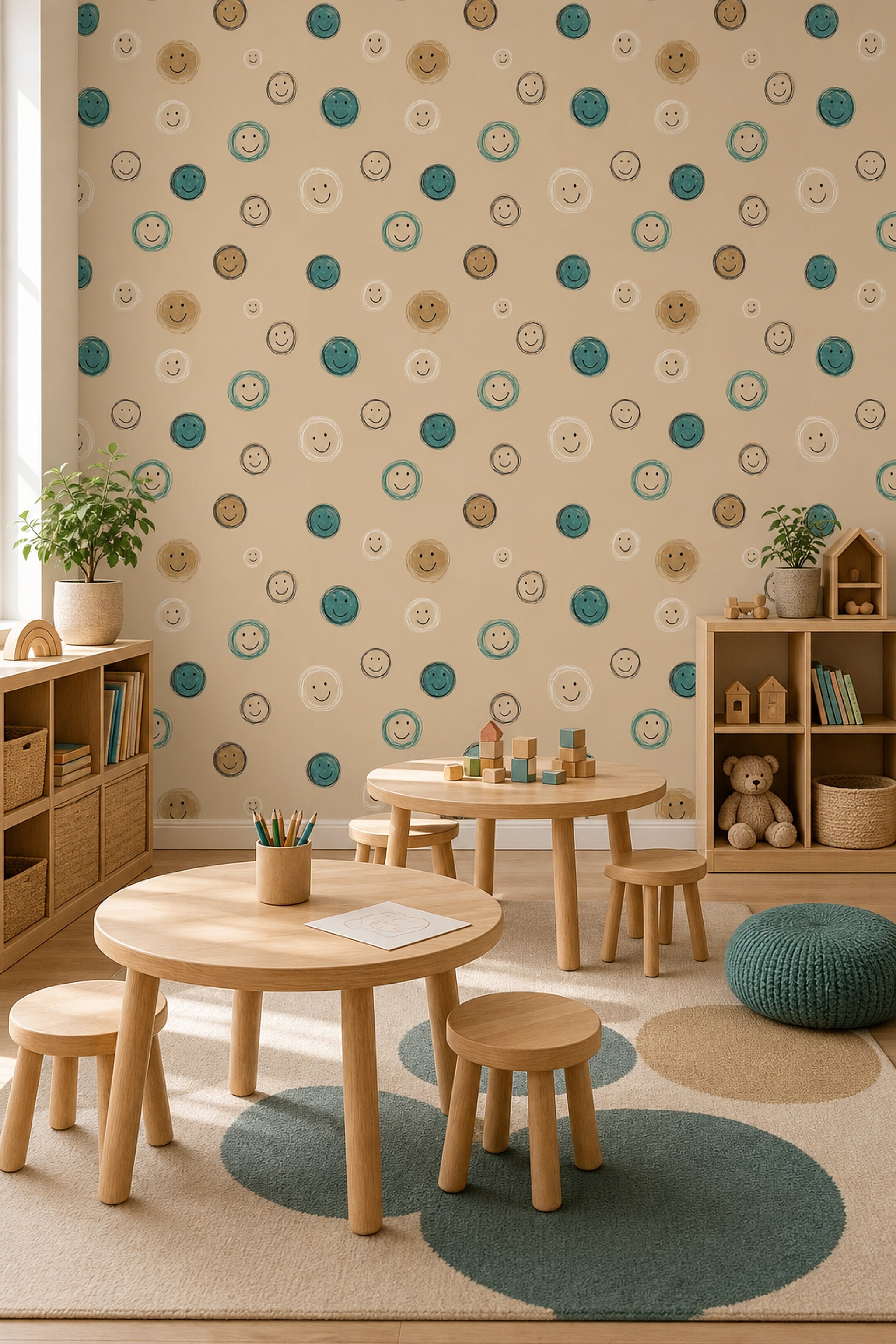 Smiley Faces Wallpaper Abstract Doodle Hand Drawn Circles Removable Wall Decor