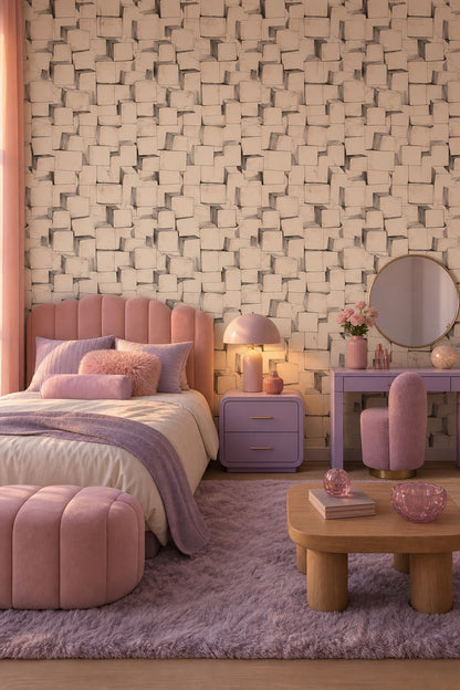 Stacked Cubes Wallpaper 3D Blocks Removable Black Ink Linework Wall Double Roll