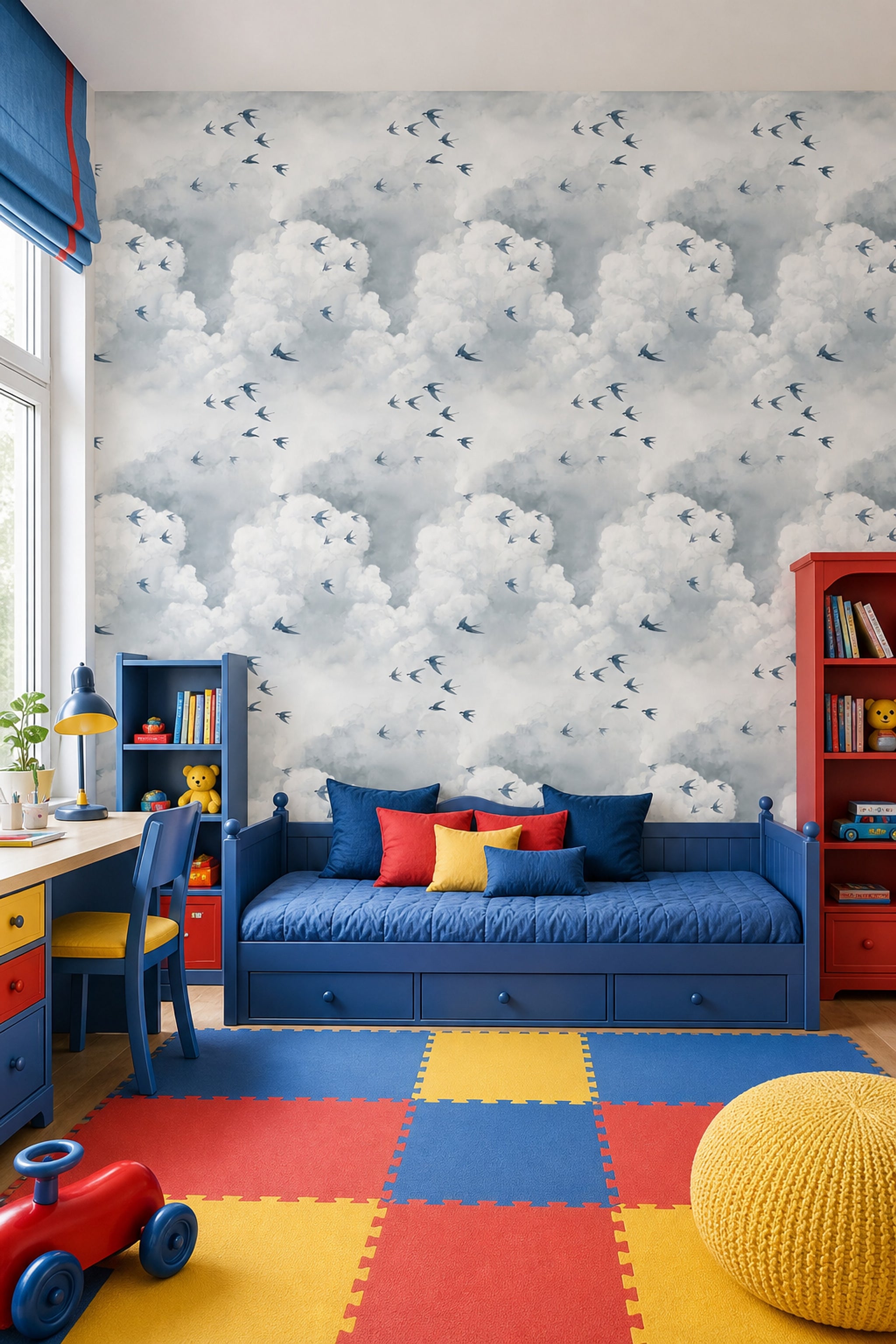 Cloudscape Wallpaper Swallows Watercolor Decorative Mural