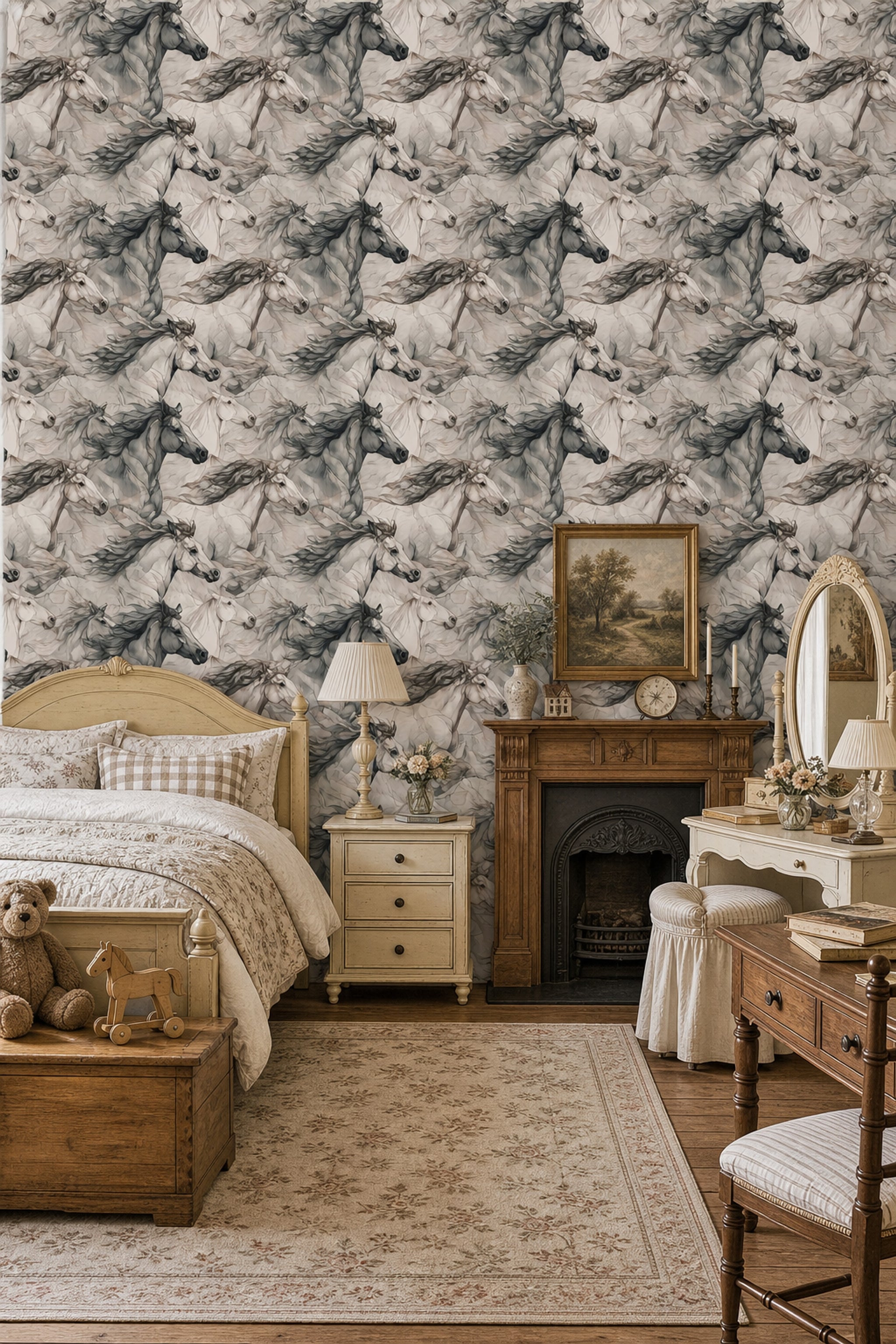 Equestrian Wallpaper Line Art Monochrome Removable Wall Decor