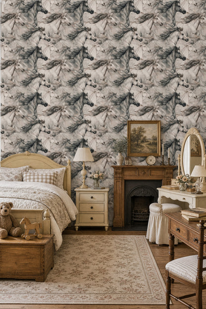 Equestrian Wallpaper Line Art Monochrome Removable Wall Decor