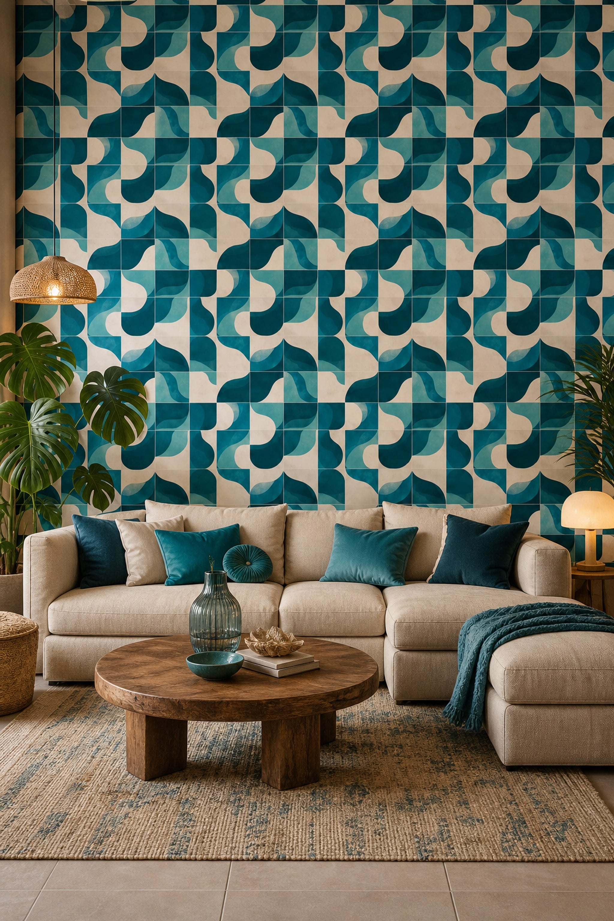 Mid Century Modern Wallpaper Retro Geometric Removable Wall Decor