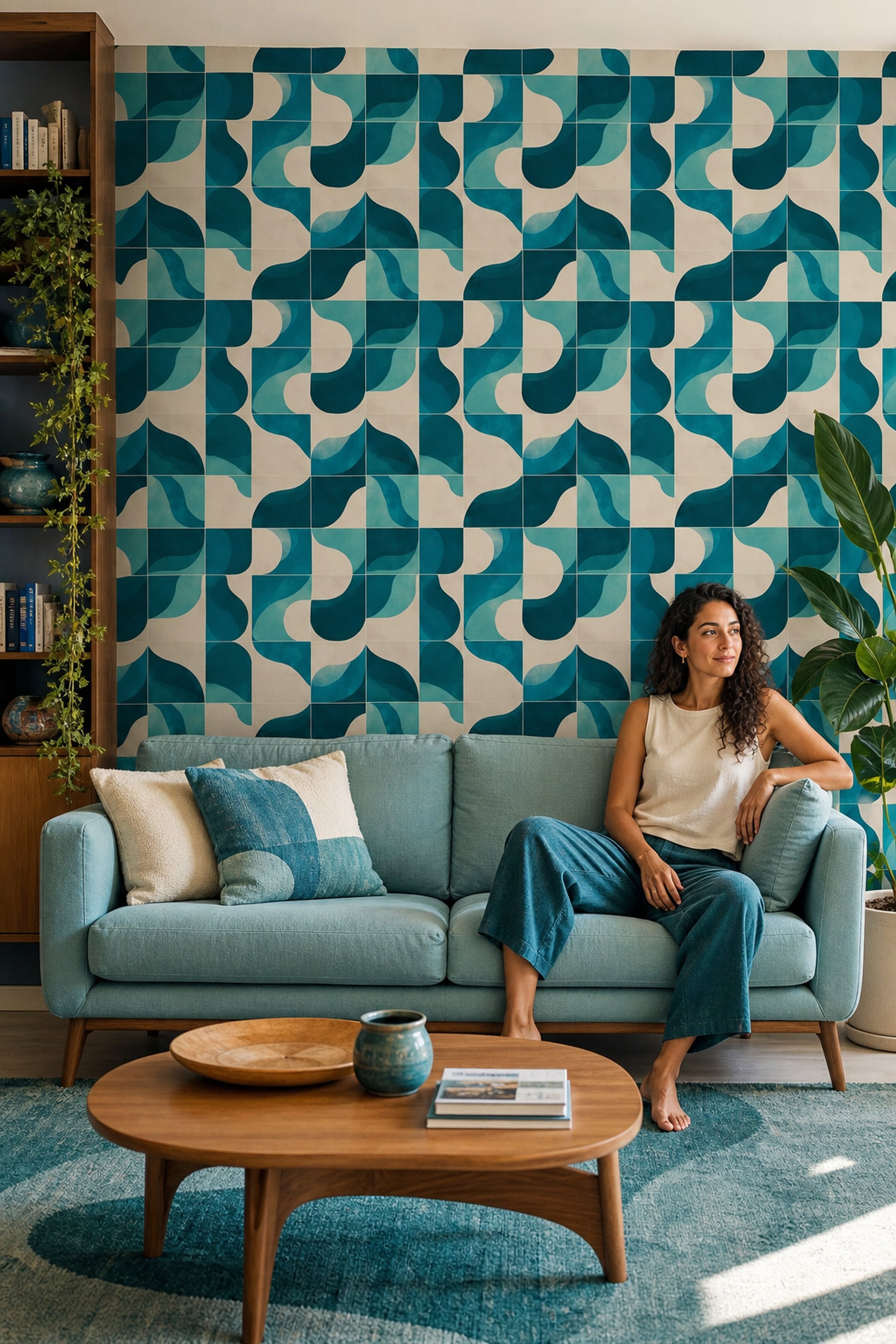 Mid Century Modern Wallpaper Retro Geometric Removable Wall Decor