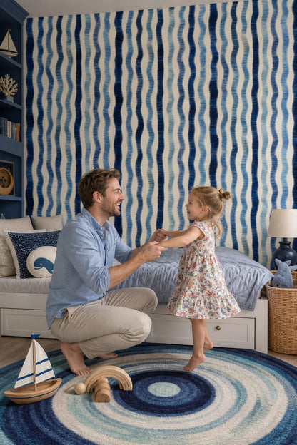 Blue Watercolor Stripes Wallpaper Abstract Wavy Vertical Bands Coastal Nautical Removable Wall Decor