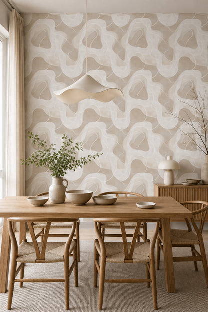 Organic Shapes Wallpaper Topographic Outline Minimalist Decorative Mural