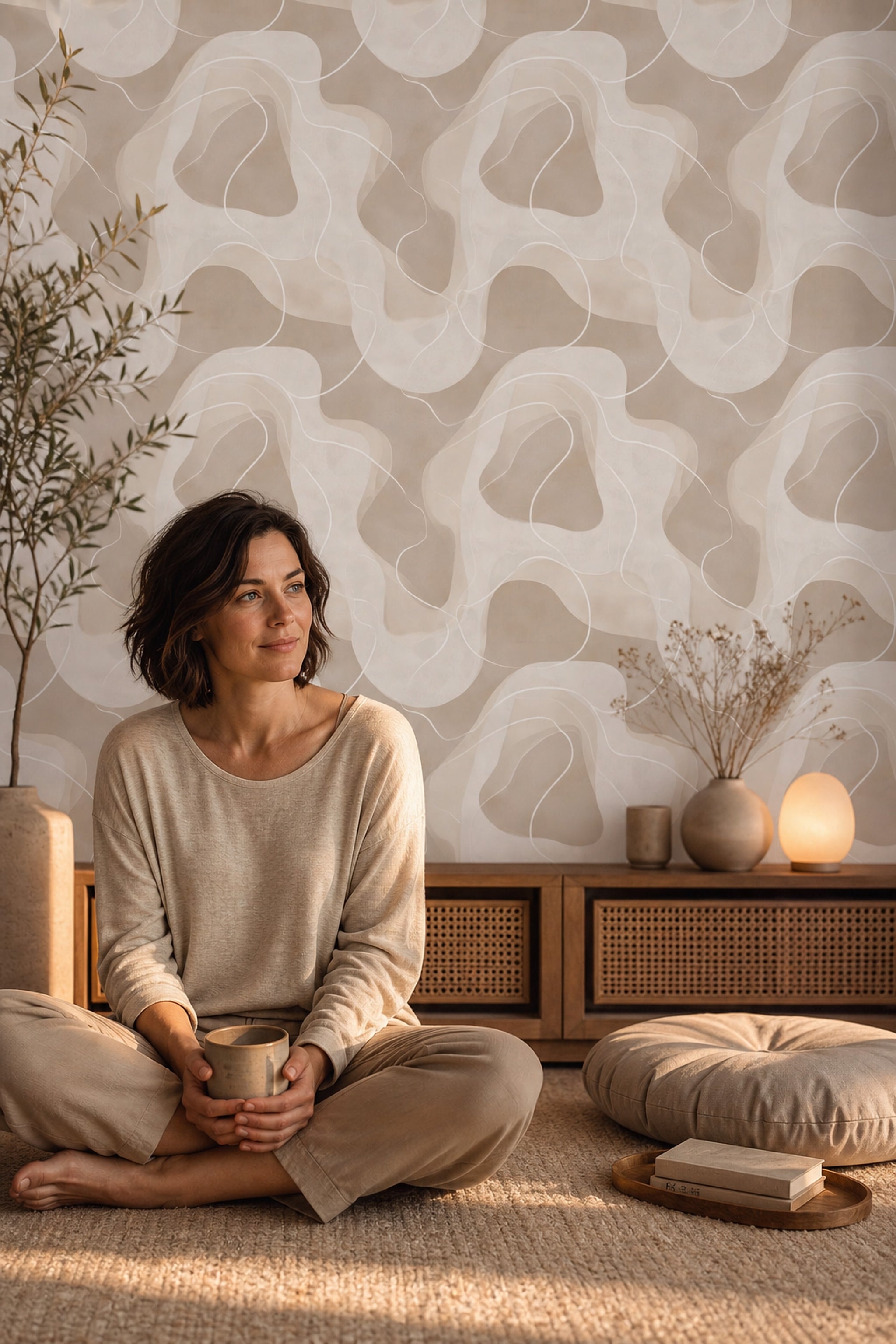 Organic Shapes Wallpaper Topographic Outline Minimalist Decorative Mural