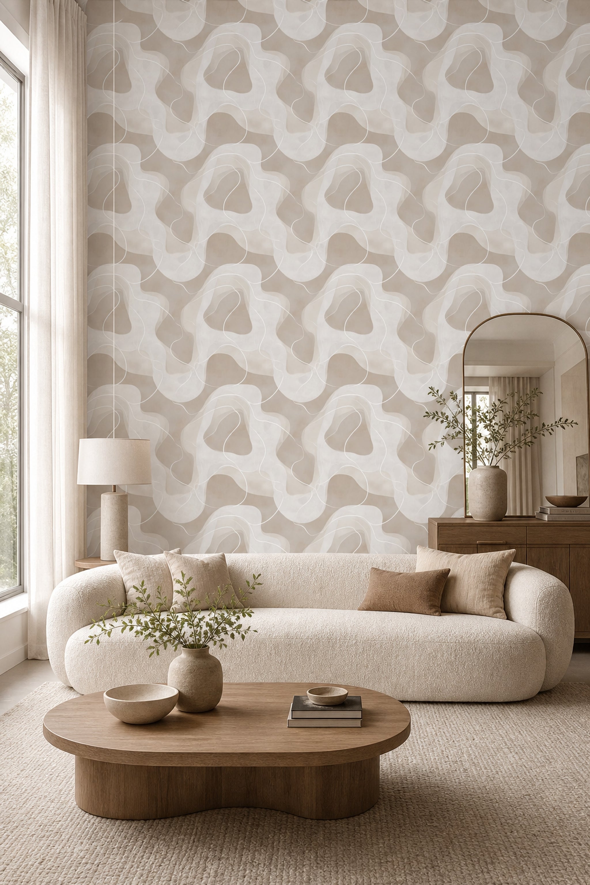 Organic Shapes Wallpaper Topographic Outline Minimalist Decorative Mural