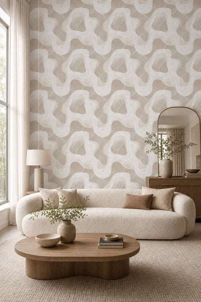 Organic Shapes Wallpaper Topographic Outline Minimalist Decorative Mural