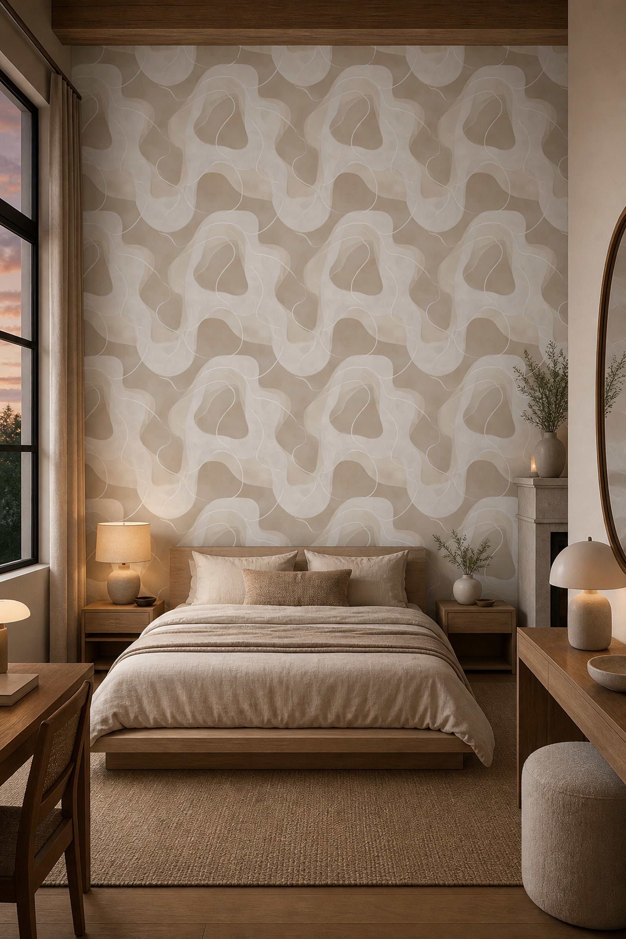 Organic Shapes Wallpaper Topographic Outline Minimalist Decorative Mural