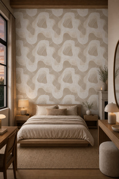 Organic Shapes Wallpaper Topographic Outline Minimalist Decorative Mural