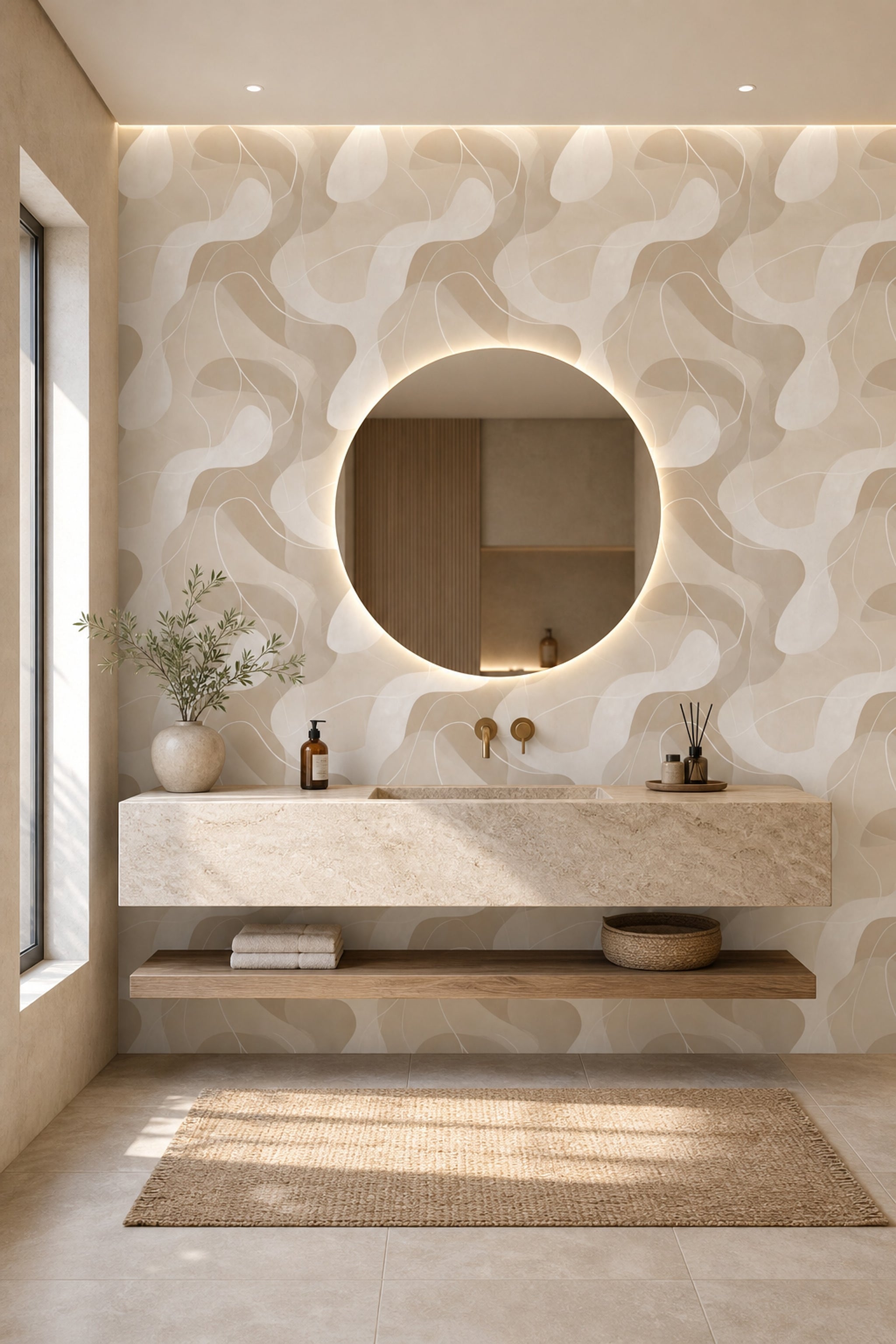 Organic Shapes Wallpaper Wavy Contour Lines Removable Minimalist Wall Double Roll
