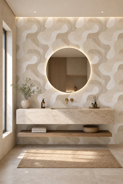Organic Shapes Wallpaper Wavy Contour Lines Removable Minimalist Wall Double Roll