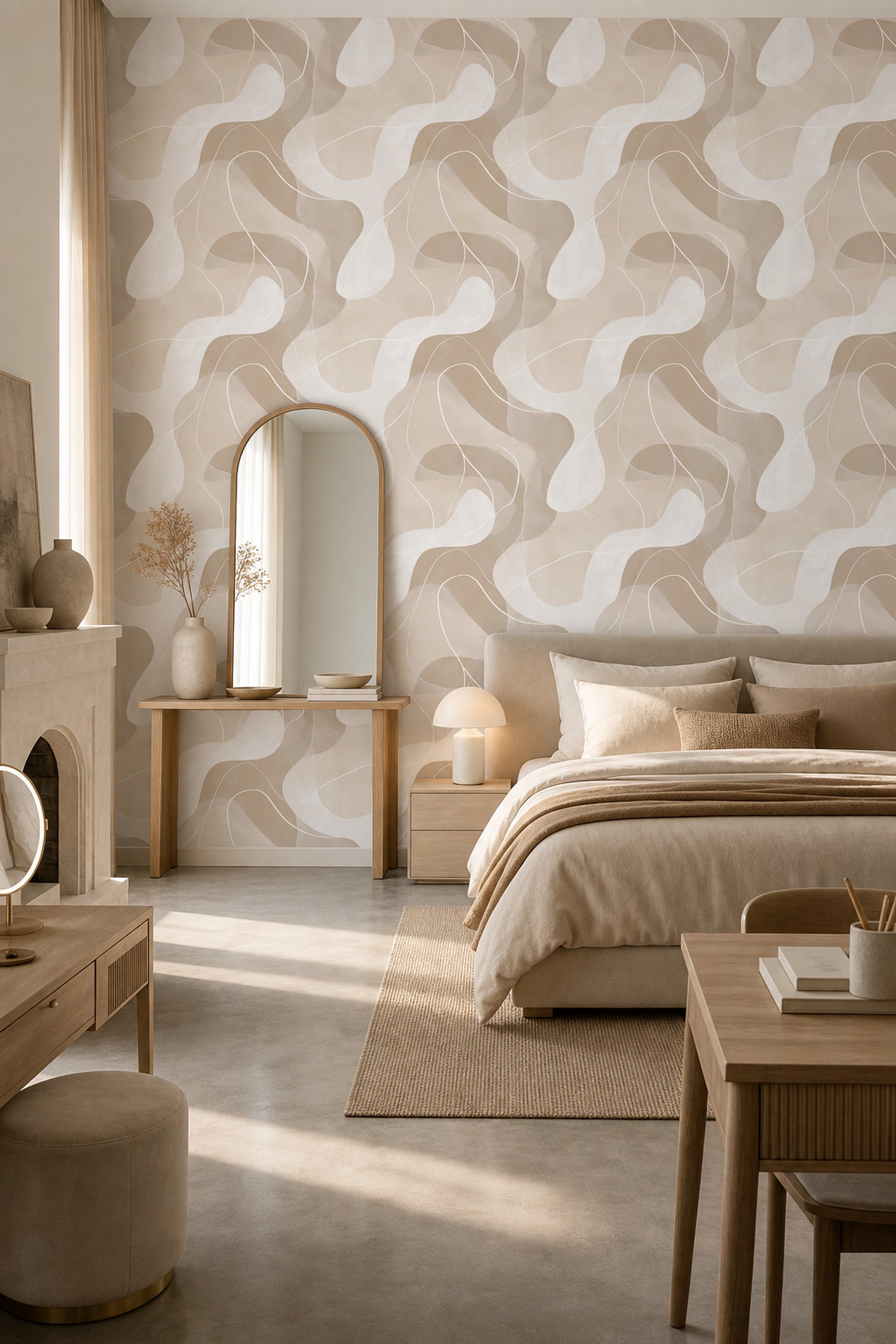 Organic Shapes Wallpaper Wavy Contour Lines Removable Minimalist Wall Double Roll