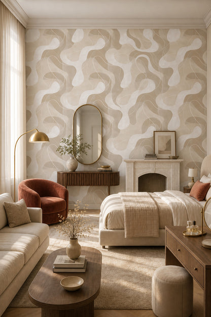 Organic Shapes Wallpaper Wavy Contour Lines Removable Minimalist Wall Double Roll