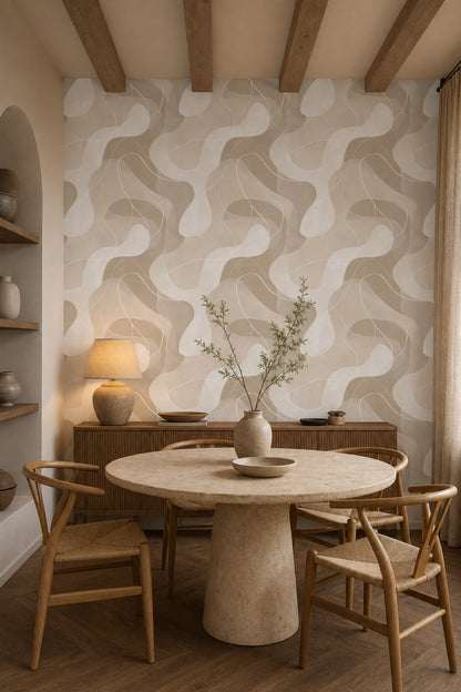 Organic Shapes Wallpaper Wavy Contour Lines Removable Minimalist Wall Double Roll