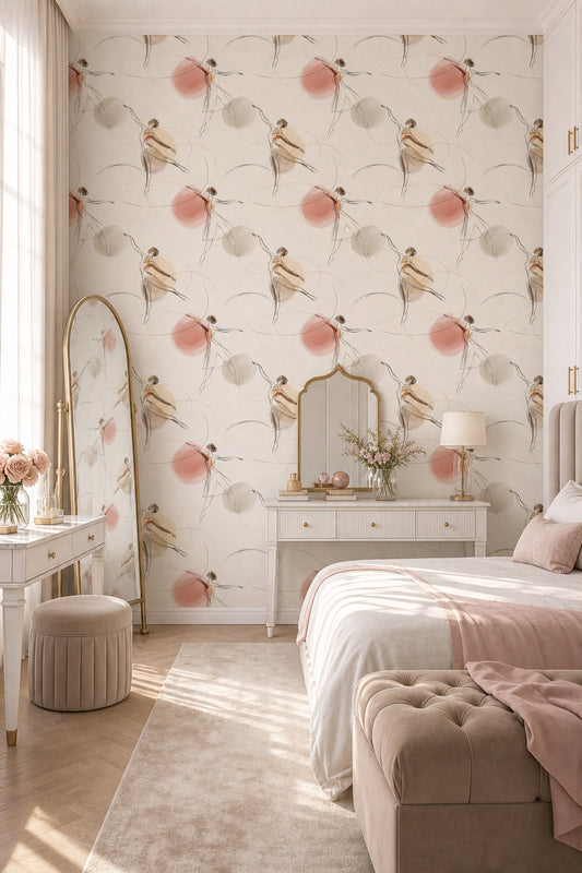 Line Art Wallpaper Dancers Cream Background Removable Wall Decor