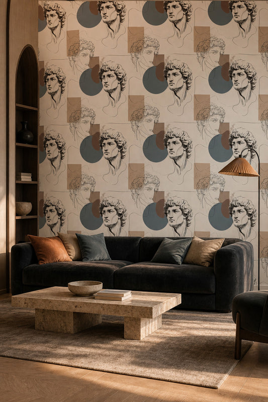 Line Art Wallpaper Geometric Shapes Greco Roman Decorative Mural