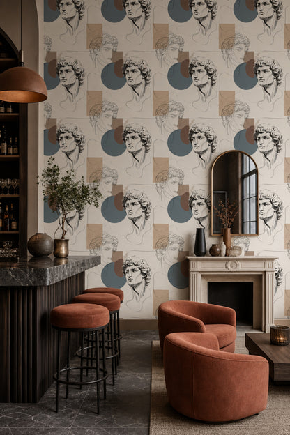 Line Art Wallpaper Geometric Shapes Greco Roman Decorative Mural