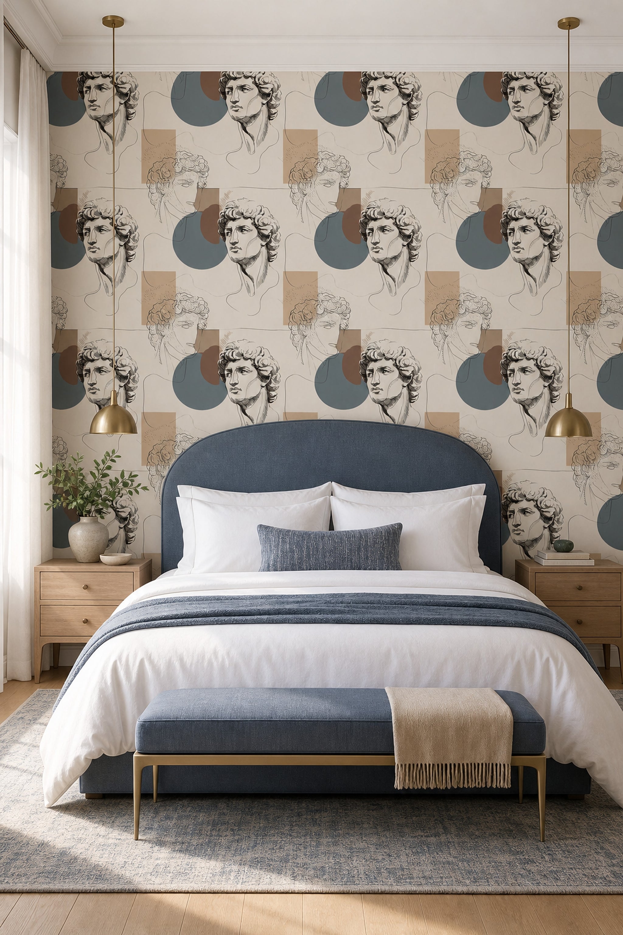 Line Art Wallpaper Geometric Shapes Greco Roman Decorative Mural