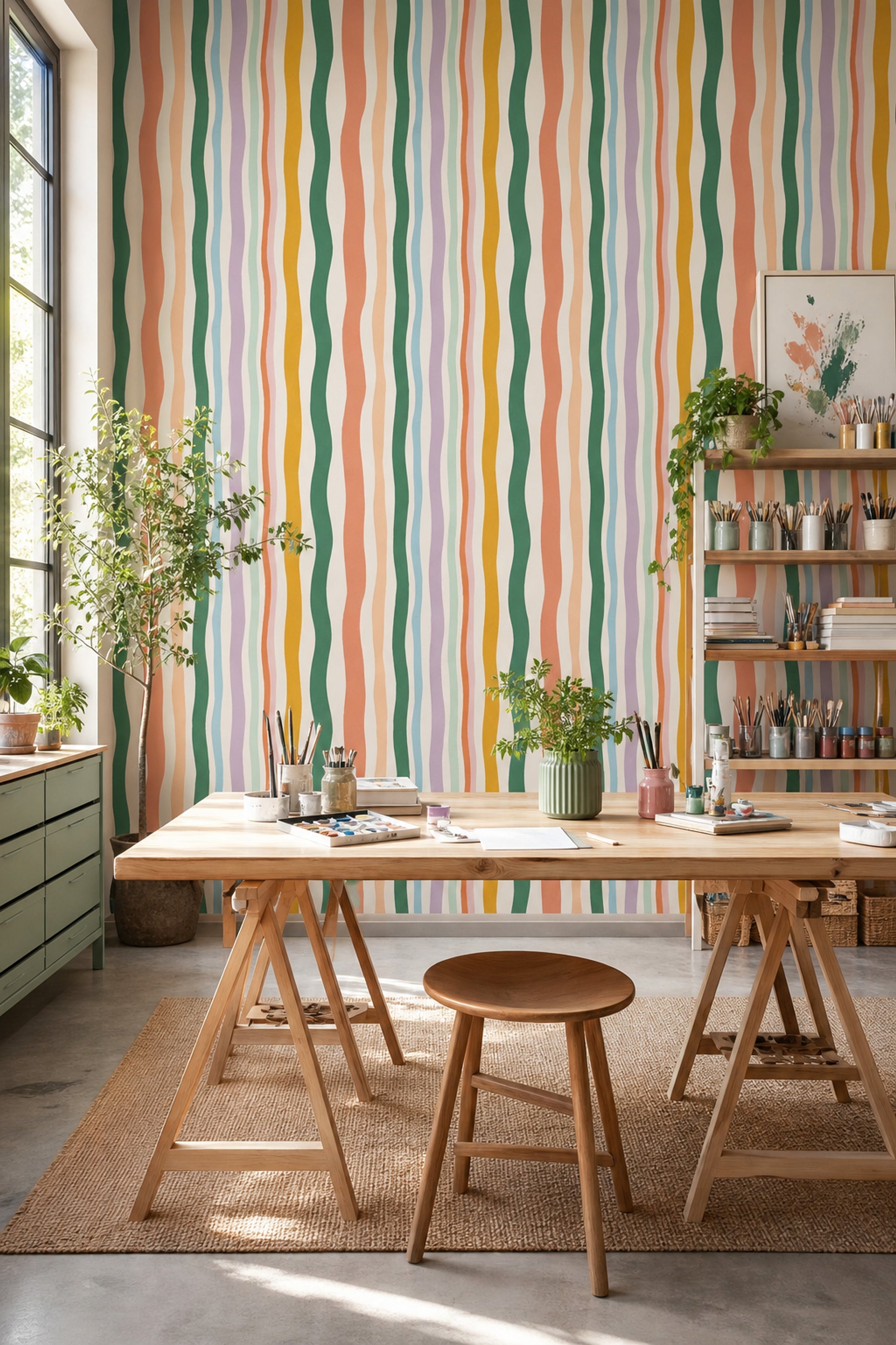 Watercolor Texture Wallpaper Painted Stripes Abstract Removable Wall Decor