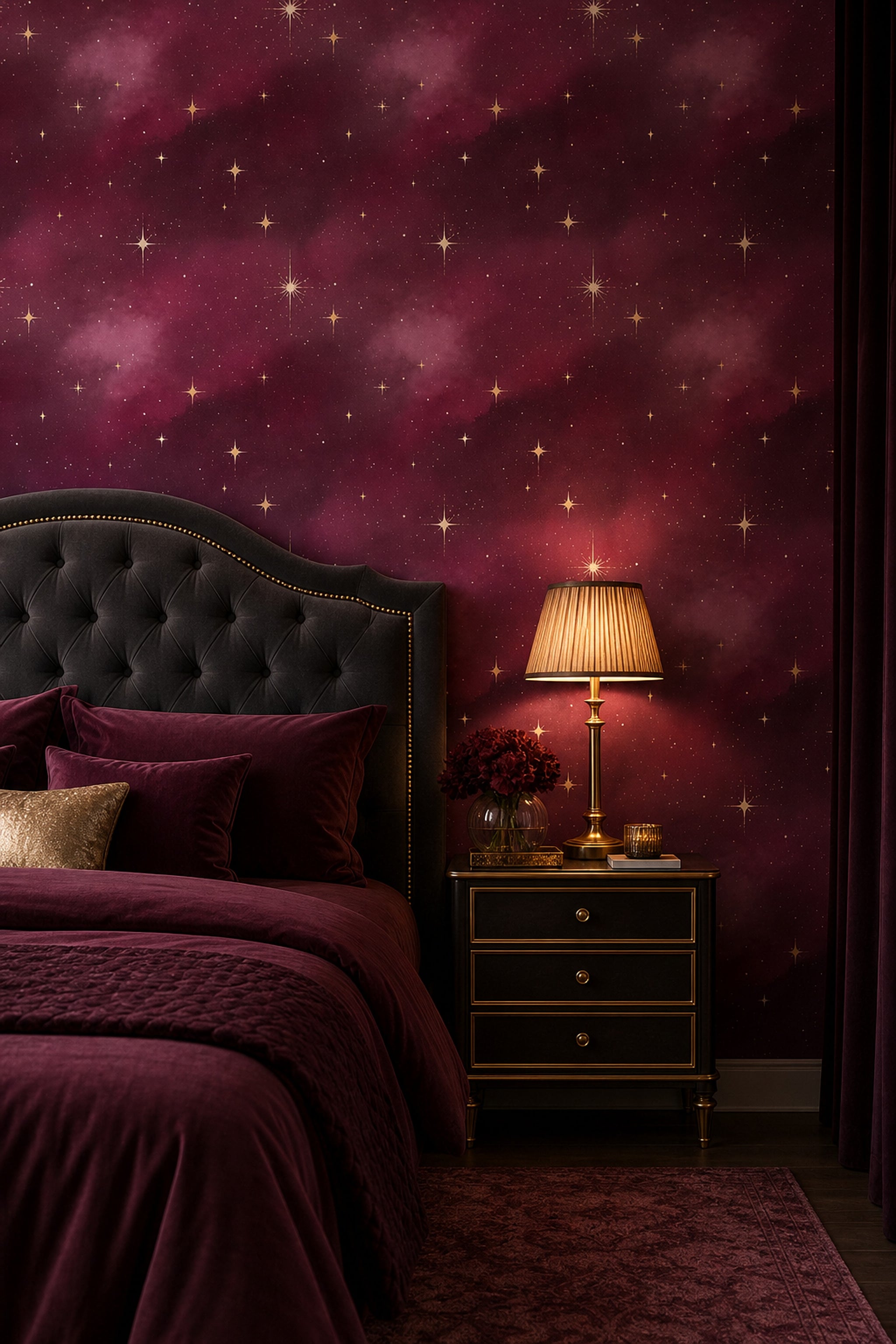 Dark Celestial Wallpaper Night Sky Removable Gold Starburst Wall Double Roll