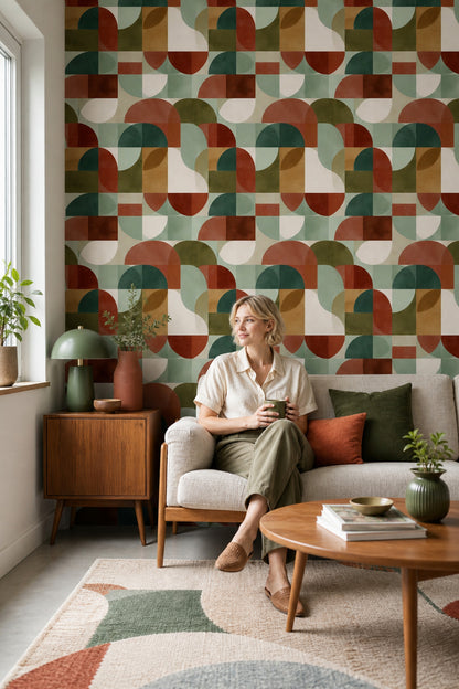 Mid Century Modern Wallpaper Geometric Removable Wall Decor
