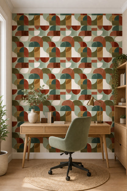 Mid Century Modern Wallpaper Geometric Removable Wall Decor