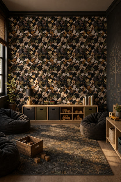 Jigsaw Puzzle Wallpaper Dark Geometric Decorative Mural