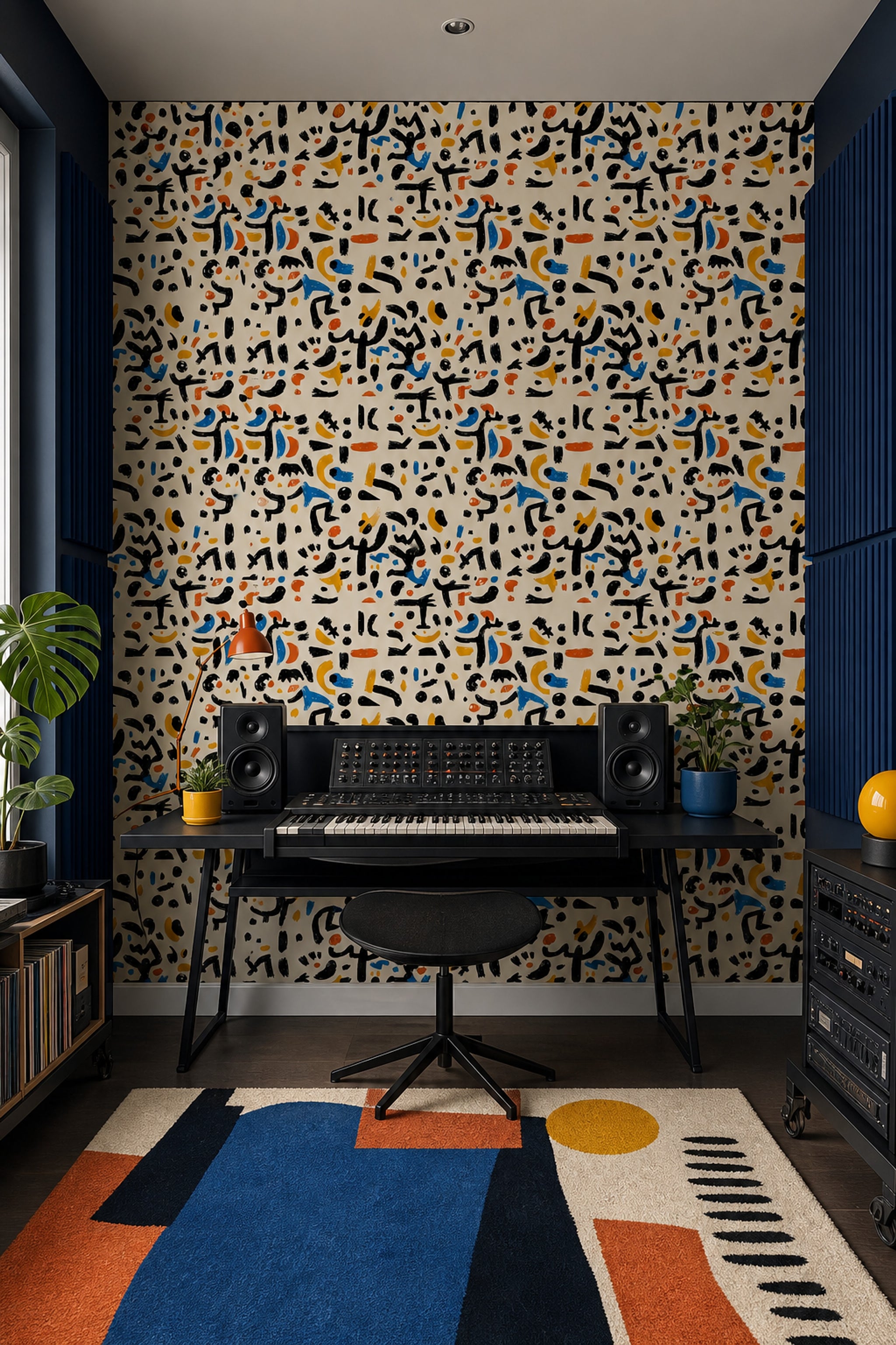 Mid Century Modern Wallpaper Abstract Pattern Removable Mid Century Modern Wall Double Roll