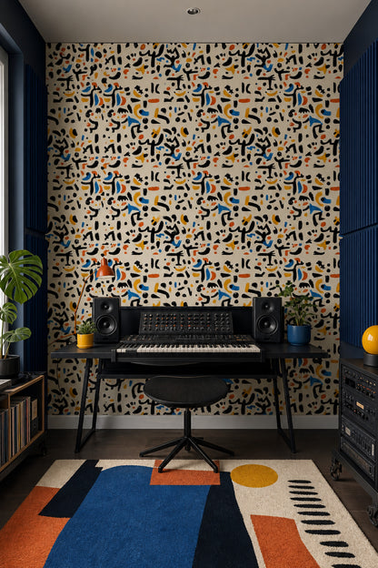Mid Century Modern Wallpaper Abstract Pattern Removable Mid Century Modern Wall Double Roll