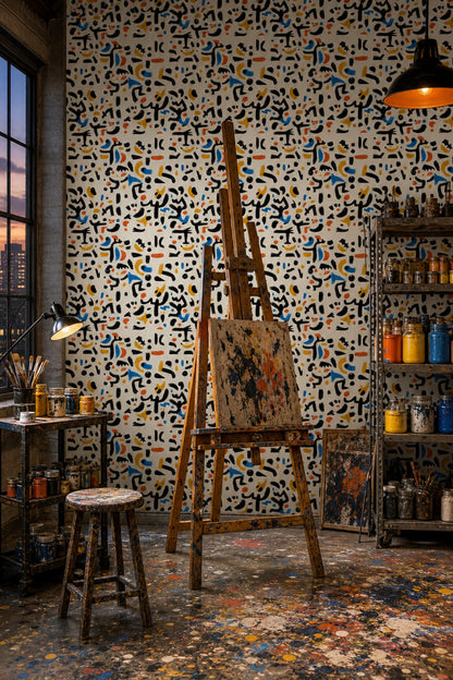 Mid Century Modern Wallpaper Abstract Pattern Removable Mid Century Modern Wall Double Roll