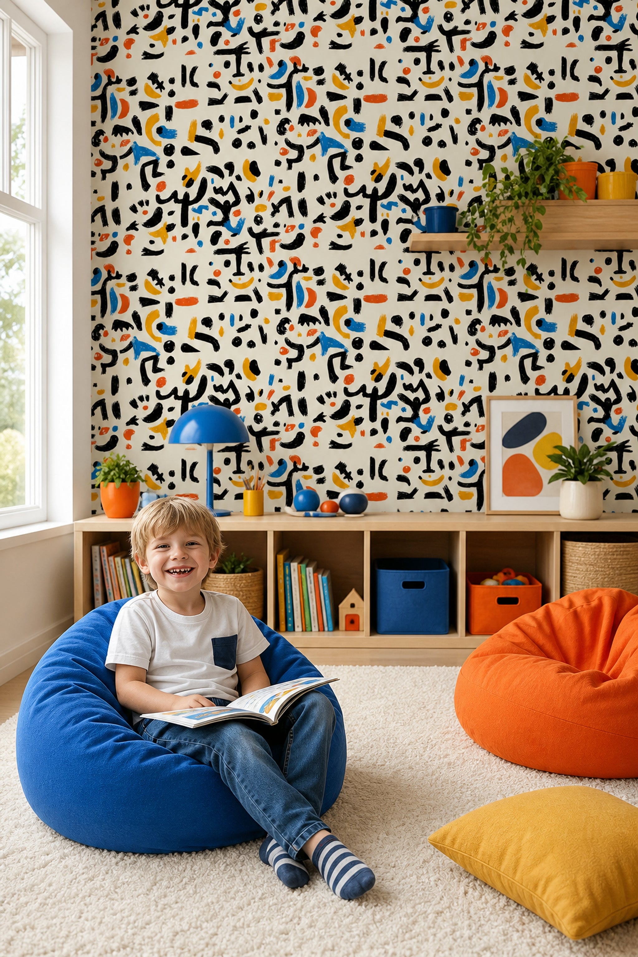 Mid Century Modern Wallpaper Abstract Pattern Removable Mid Century Modern Wall Double Roll
