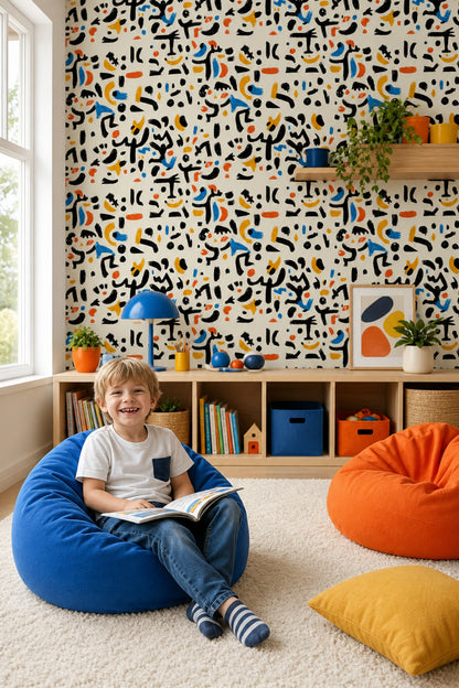 Mid Century Modern Wallpaper Abstract Pattern Removable Mid Century Modern Wall Double Roll