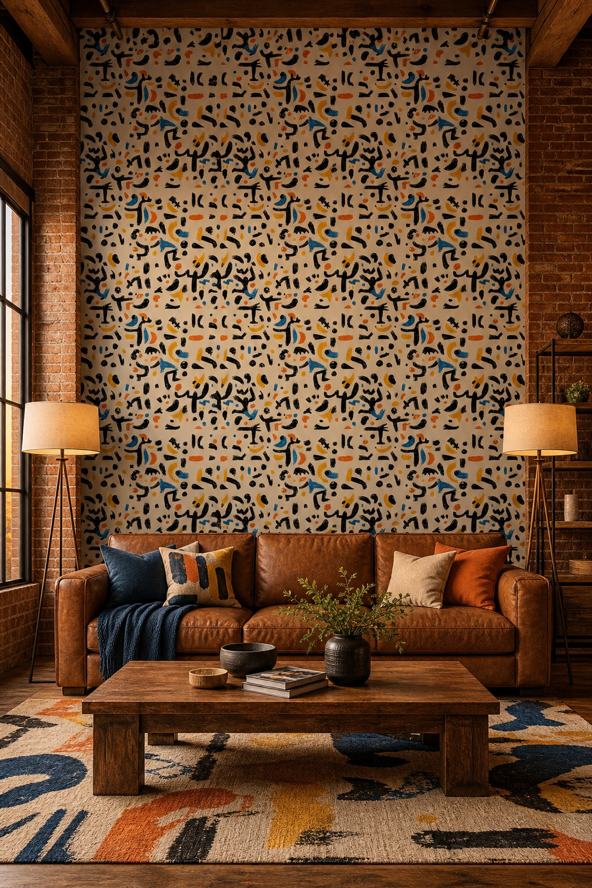Mid Century Modern Wallpaper Abstract Pattern Removable Mid Century Modern Wall Double Roll