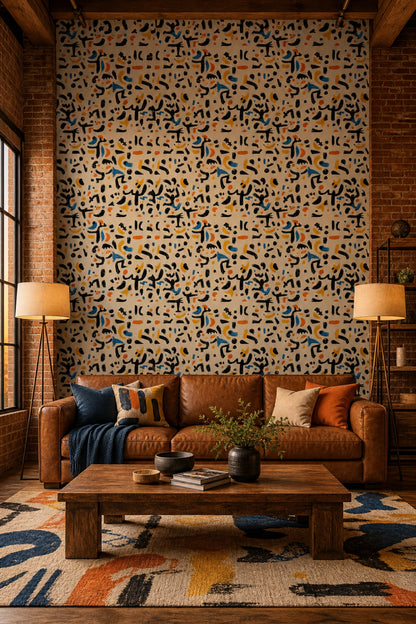 Mid Century Modern Wallpaper Abstract Pattern Removable Mid Century Modern Wall Double Roll