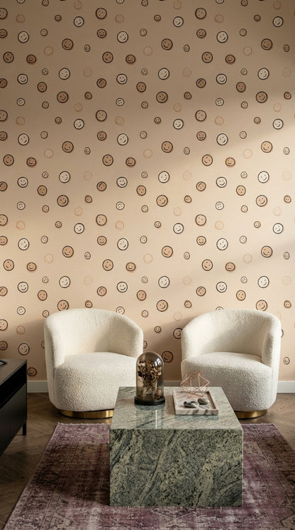 Smiley Faces Wallpaper Hand Drawn Watercolor Wash Decorative Mural