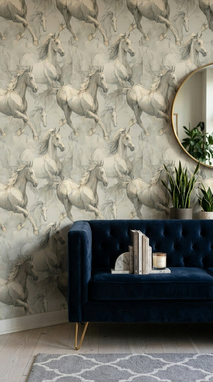 Horse Wallpaper Equine Removable Line Art Wall Double Roll