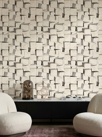 Stacked Cubes Wallpaper 3D Blocks Removable Black Ink Linework Wall Double Roll