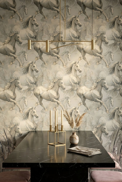Horse Wallpaper Equine Removable Line Art Wall Double Roll